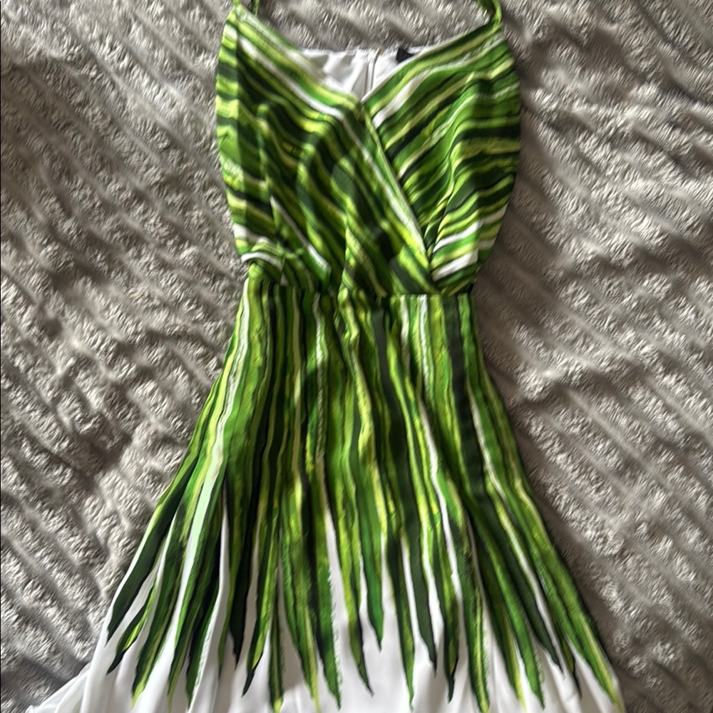 The Limited Palm Leaves Stripe Spaghetti Strap Sweetheart Dress